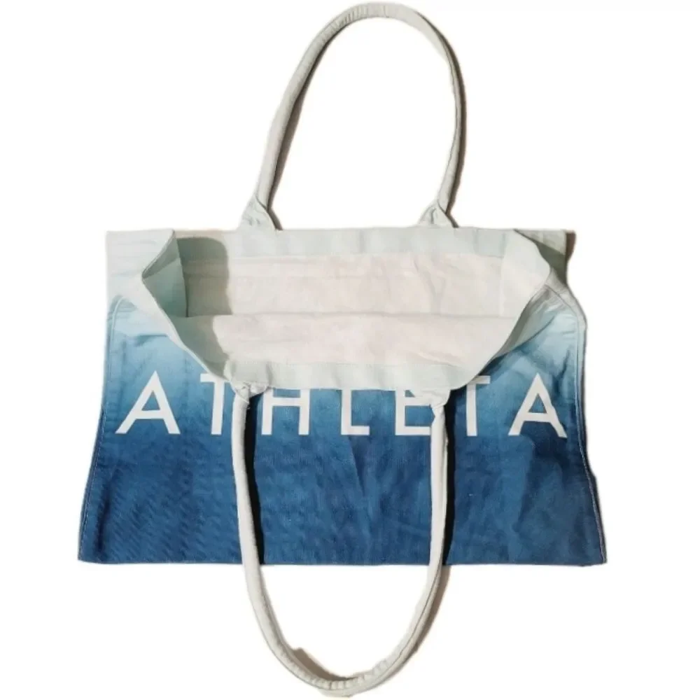 ATHLETA Blue Teal Ombre Cotton Canvas Large Tote Bag 19